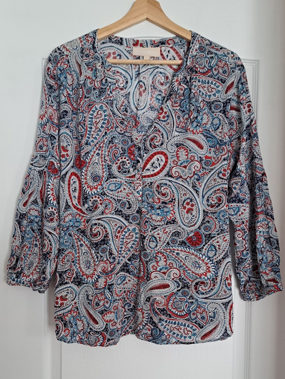 grand & greene Paisley V-Neck Tunic in Red, Blue, and White L